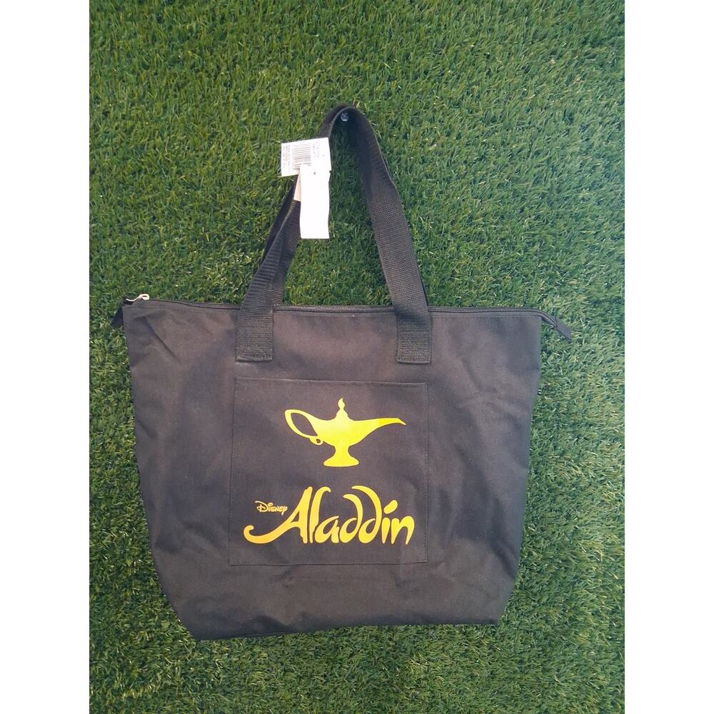 NWT Disney Aladdin Broadway Musical Tote Bag Black Gold Genie Lamp Zip Top...
